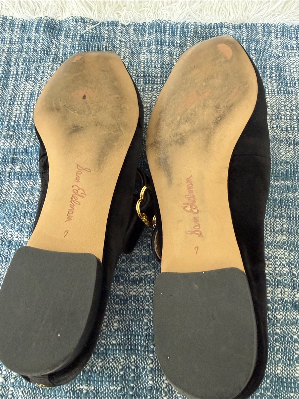 Sam Edelman Black Velvet Mary Jane Flats with Buckle Strap - Picture 2 of 5
